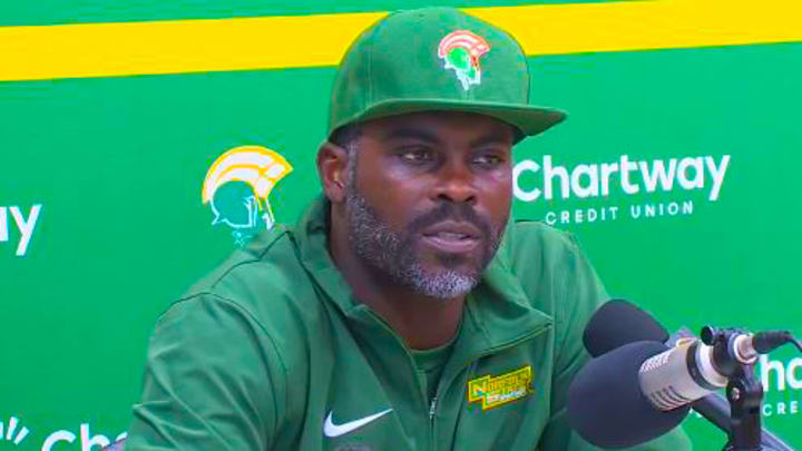 Oct. 21, 2025; Norfolk State Head Coach Michael Vick Talking With Media Oct. 21, 2025; Norfolk State Head Coach Michael Vick Talking With Media