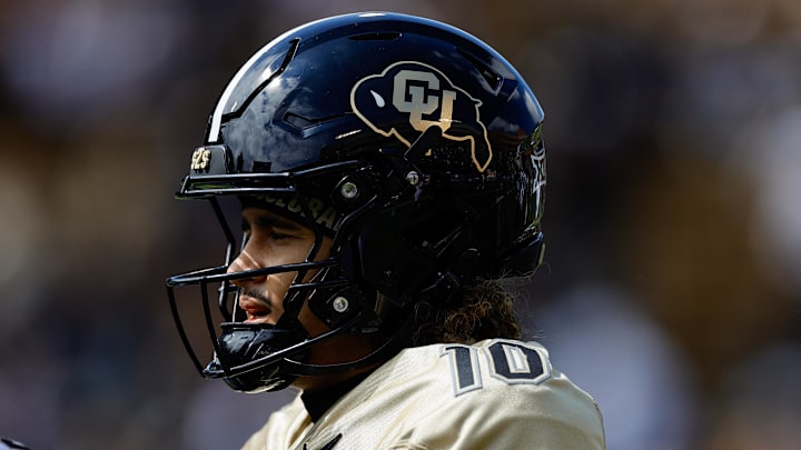 Apr 19, 2025; Boulder, CO, USA; Colorado Buffaloes quarterback Julian Lewis (10) during the spring game at Folsom Field. Mandatory Credit: Isaiah J. Downing-Imagn Images