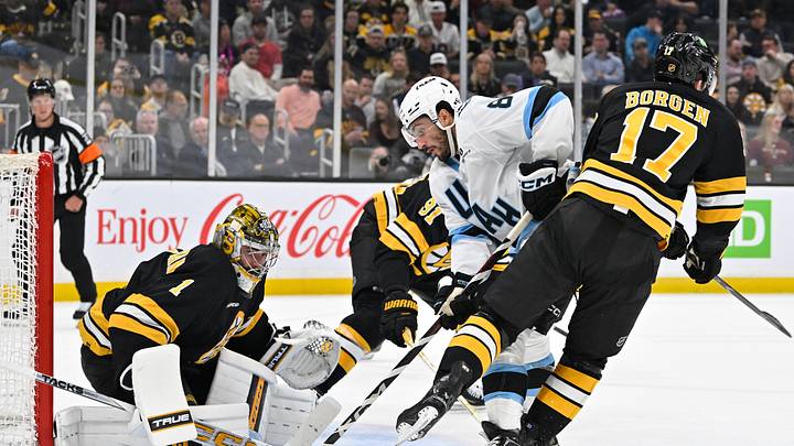Oct 8, 2026; Boston, Massachusetts, USA; Utah Mammoth center Nick Schmaltz (8) shoots the puck against Boston Bruins goaltender Jeremy Swayman (1) during the second period at TD Garden. Mandatory Credit: Eric Canha-Imagn Images Oct 8, 2026; Boston, Massachusetts, USA; Utah Mammoth center Nick Schmaltz (8) shoots the puck against Boston Bruins goaltender Jeremy Swayman (1) during the second period at TD Garden. Mandatory Credit: Eric Canha-Imagn Images