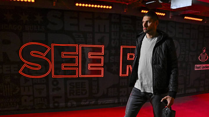 Mar 10, 2025; Chicago, Illinois, USA; Chicago Bulls center Nikola Vucevic (9) arrives at the United Center for the game against the Indiana Pacers . Mandatory Credit: Matt Marton-Imagn Images Mar 10, 2025; Chicago, Illinois, USA; Chicago Bulls center Nikola Vucevic (9) arrives at the United Center for the game against the Indiana Pacers . Mandatory Credit: Matt Marton-Imagn Images