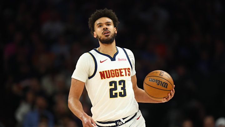 Mar 24, 2026; Phoenix, Arizona, USA; Denver Nuggets forward Cameron Johnson (23) against the Phoenix Suns at Mortgage Matchup Center. Mandatory Credit: Mark J. Rebilas-Imagn Images Mar 24, 2026; Phoenix, Arizona, USA; Denver Nuggets forward Cameron Johnson (23) against the Phoenix Suns at Mortgage Matchup Center. Mandatory Credit: Mark J. Rebilas-Imagn Images