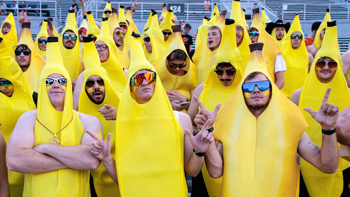 Oct 18, 2025; Stillwater, Oklahoma, USA; Student fans prior to the game between the Oklahoma State Cowboys and the Cincinnati Bearcats at Boone Pickens Stadium. Mandatory Credit: William Purnell-Imagn Images