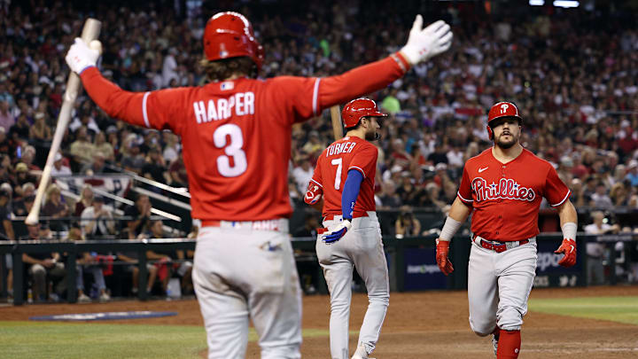 Kyle Schwarber, Trea Turner, and Bryce Harper of the Philadelphia Phillies are 2023 All-MLB Team nominees