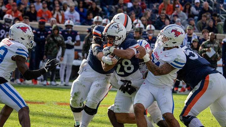 Noah Vaughn runs the ball during the 2024 Virginia football game against SMU at Scott Stadium. Noah Vaughn runs the ball during the 2024 Virginia football game against SMU at Scott Stadium.