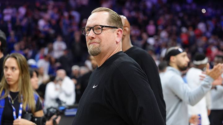 May 10, 2026; Philadelphia, Pennsylvania, USA; Philadelphia 76ers head coach Nick Nurse looks on after game four of the second round of the 2026 NBA Playoffs against the New York Knicks at Xfinity Mobile Arena. Mandatory Credit: Kyle Ross-Imagn Images May 10, 2026; Philadelphia, Pennsylvania, USA; Philadelphia 76ers head coach Nick Nurse looks on after game four of the second round of the 2026 NBA Playoffs against the New York Knicks at Xfinity Mobile Arena. Mandatory Credit: Kyle Ross-Imagn Images