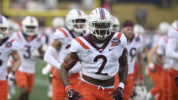 Dec 27, 2023; Annapolis, MD, USA;  Virginia Tech Hokies wide receiver Takye Heath (2) runs off the field before the game against the Tulane Green Wave at Navy-Marine Corps Memorial Stadium. Mandatory Credit: Tommy Gilligan-Imagn Images