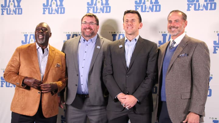 October 10, 2024; Metlife Stadium. New York Giants alumni Ottis Anderson, Rich Seubert, Chris Snee, and Shaun O'Hara pose on the blue carpet at the 2024 TC Jay Fund Champions for Children Gala. October 10, 2024; Metlife Stadium. New York Giants alumni Ottis Anderson, Rich Seubert, Chris Snee, and Shaun O'Hara pose on the blue carpet at the 2024 TC Jay Fund Champions for Children Gala.