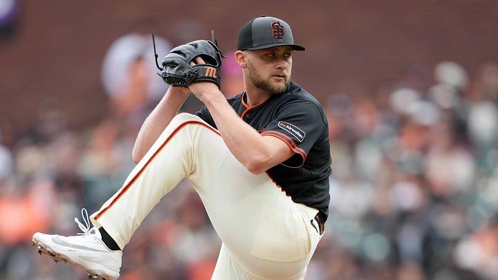 Apr 25, 2026; San Francisco, California, USA; San Francisco Giants pitcher Keaton Winn (67) throws a pitch against the Miami Marlins during the seventh inning at Oracle Park. Mandatory Credit: Darren Yamashita-Imagn Images
