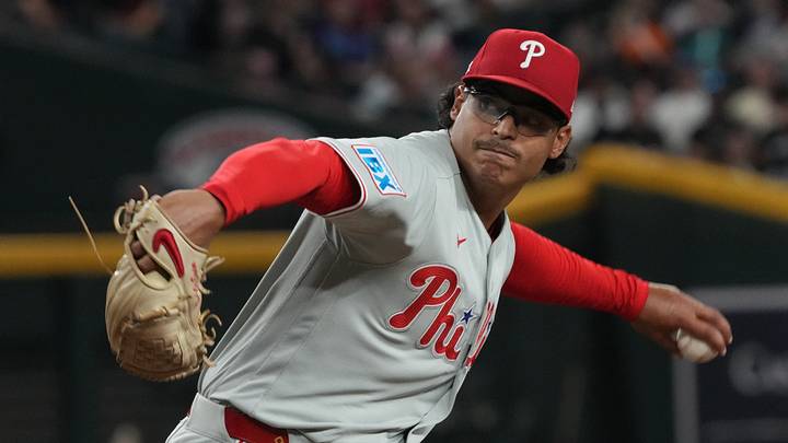 Sep 1, 2026; Phoenix, Arizona, USA;  Philadelphia Phillies pitcher Jesus Luzardo (44) throws against the Arizona Diamondbacks in the first inning at Chase Field.  Mandatory Credit: Rick Scuteri-Imagn Images