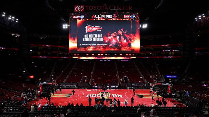 Nov 21, 2025; Houston, Texas, USA; General view of the NBA Cup court at Toyota Center before the game between the Houston Rockets and the Denver Nuggets. Mandatory Credit: Troy Taormina-Imagn Images Nov 21, 2025; Houston, Texas, USA; General view of the NBA Cup court at Toyota Center before the game between the Houston Rockets and the Denver Nuggets. Mandatory Credit: Troy Taormina-Imagn Images