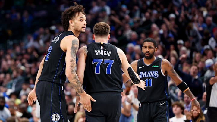 Nov 10, 2023; Dallas, Texas, USA;  Dallas Mavericks center Dereck Lively II (2) celebrates with