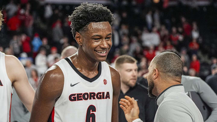 Mar 3, 2026; Athens, Georgia, USA; Georgia Bulldogs forward Kanon Catchings (6) shown after Georgia defeated the Alabama Crimson Tide at Stegeman Coliseum. Mandatory Credit: Dale Zanine-Imagn Images