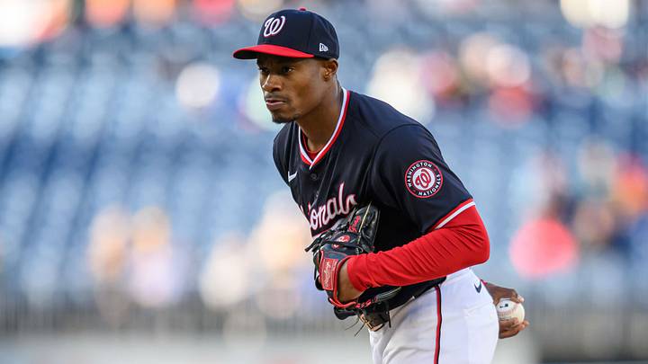 Apr 4, 2024; Washington, District of Columbia, USA; Washington Nationals starting pitcher Josiah Gray (40) prepares to throw a pitch during the first inning against the Pittsburgh Pirates at Nationals Park. Mandatory Credit: Reggie Hildred-USA TODAY Sports
