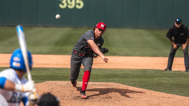 Nebraska pitcher Drew Christo delivers at UCLA on March 15, 2025. Nebraska pitcher Drew Christo delivers at UCLA on March 15, 2025.