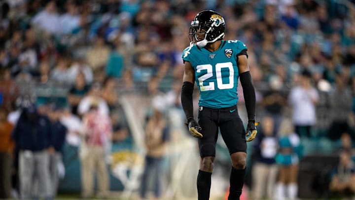 Sep 19, 2019; Jacksonville, FL, USA; Jacksonville Jaguars cornerback Jalen Ramsey (20) looks on during the third quarter against the Tennessee Titans at TIAA Bank Field. Mandatory Credit: Douglas DeFelice-Imagn Images Sep 19, 2019; Jacksonville, FL, USA; Jacksonville Jaguars cornerback Jalen Ramsey (20) looks on during the third quarter against the Tennessee Titans at TIAA Bank Field. Mandatory Credit: Douglas DeFelice-Imagn Images