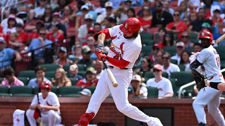 Sep 13, 2026; St. Louis, Missouri, USA; St. Louis Cardinals first baseman Alec Burleson (41) hits a three-run double against the Chicago White Sox during the sixth inning at Busch Stadium. Mandatory Credit: Jeff Le-Imagn Images Sep 13, 2026; St. Louis, Missouri, USA; St. Louis Cardinals first baseman Alec Burleson (41) hits a three-run double against the Chicago White Sox during the sixth inning at Busch Stadium. Mandatory Credit: Jeff Le-Imagn Images