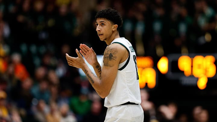 Feb 15, 2025; Fort Collins, Colorado, USA; Colorado State Rams guard Nique Clifford (10) reacts after a play in the second half against the Wyoming Cowboys at Moby Arena. Mandatory Credit: Isaiah J. Downing-Imagn Images Feb 15, 2025; Fort Collins, Colorado, USA; Colorado State Rams guard Nique Clifford (10) reacts after a play in the second half against the Wyoming Cowboys at Moby Arena. Mandatory Credit: Isaiah J. Downing-Imagn Images