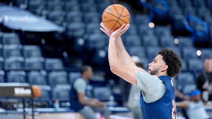 Oklahoma City guard Ajay Mitchell (25) shoots during an NBA Finals practice session ahead of Game 2 at Paycom Center Oklahoma City, on Saturday, June 7, 2025.