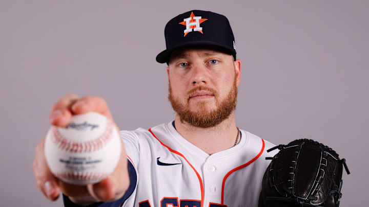 Feb 20, 2025; West Palm Beach, FL, USA; Houston Astros pitcher Kaleb Ort (63) poses for a photo at the Houston Astros media day. Mandatory Credit: Reinhold Matay-Imagn Images Feb 20, 2025; West Palm Beach, FL, USA; Houston Astros pitcher Kaleb Ort (63) poses for a photo at the Houston Astros media day. Mandatory Credit: Reinhold Matay-Imagn Images