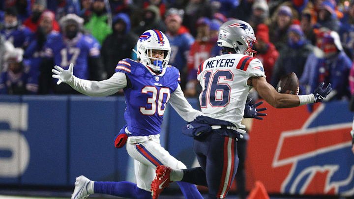 Patriots' WR Jakobi Meyers against the Bills in 2021. Patriots' WR Jakobi Meyers against the Bills in 2021.