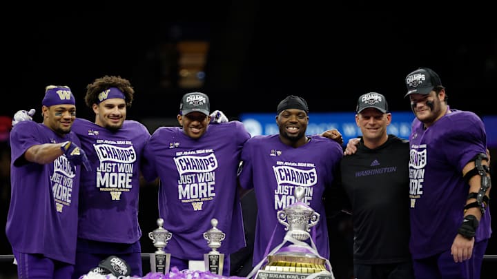 Michael Penix Jr., Bralen Trice, Kalen DeBoer, Edefuan Ulofoshio, Washington Huskies