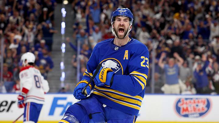 May 18, 2026; Buffalo, New York, USA; Buffalo Sabres defenseman Mattias Samuelsson (23) reacts after scoring a goal during the second period against the Montréal Canadiens in game seven of the second round of the 2026 Stanley Cup Playoffs at KeyBank Center. Mandatory Credit: Timothy T. Ludwig-Imagn Images May 18, 2026; Buffalo, New York, USA; Buffalo Sabres defenseman Mattias Samuelsson (23) reacts after scoring a goal during the second period against the Montréal Canadiens in game seven of the second round of the 2026 Stanley Cup Playoffs at KeyBank Center. Mandatory Credit: Timothy T. Ludwig-Imagn Images