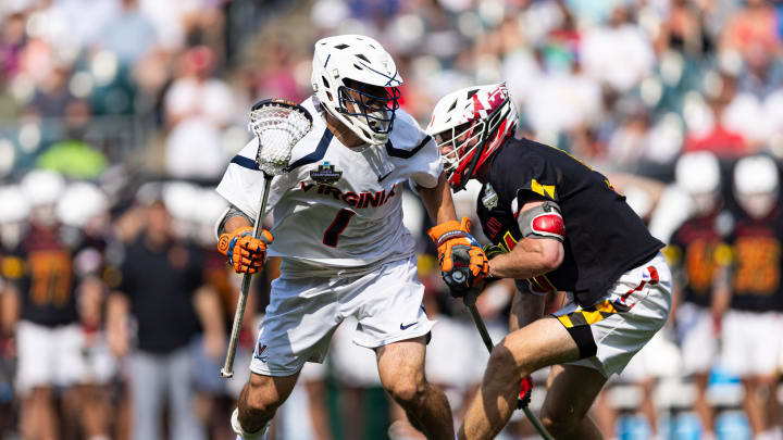 Connor Shellenberger dodges during the Virginia men's lacrosse game against Maryland in the NCAA semifinals at Lincoln Financial Field in Philadelphia.