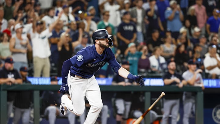 Seattle Mariners right fielder Mitch Haniger (17) hits a walk-off three-run double against the Detroit Tigers during the ninth inning at T-Mobile Park in 2024. Seattle Mariners right fielder Mitch Haniger (17) hits a walk-off three-run double against the Detroit Tigers during the ninth inning at T-Mobile Park in 2024.