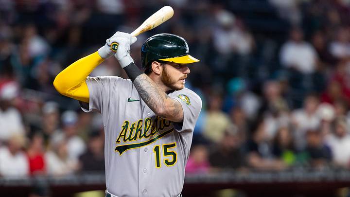 Jul 21, 2026; Phoenix, Arizona, USA; Athletics first baseman Jonah Heim against the Arizona Diamondbacks at Chase Field. Mandatory Credit: Mark J. Rebilas-Imagn Images Jul 21, 2026; Phoenix, Arizona, USA; Athletics first baseman Jonah Heim against the Arizona Diamondbacks at Chase Field. Mandatory Credit: Mark J. Rebilas-Imagn Images