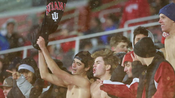 Indiana University fans cheer during an NCAA football game...