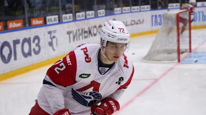 Lokomotiv Hockey Club player, Maxim Beryozkin (72) seen in...