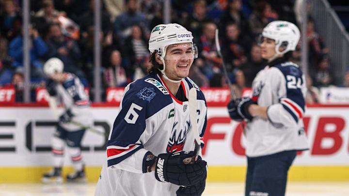 Torpedo Hockey Club player, Bogdan Konyushkov (6) seen in...