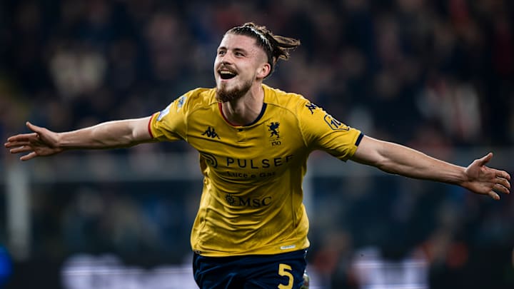 Radu Dragusin of Genoa CFC celebrates after scoring a goal...