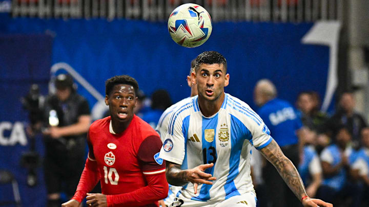 CONMEBOL Copa America 2024 - Group A Argentina vs Canada - Jonathan David duelling with potential new team-mate Cristian Romero 