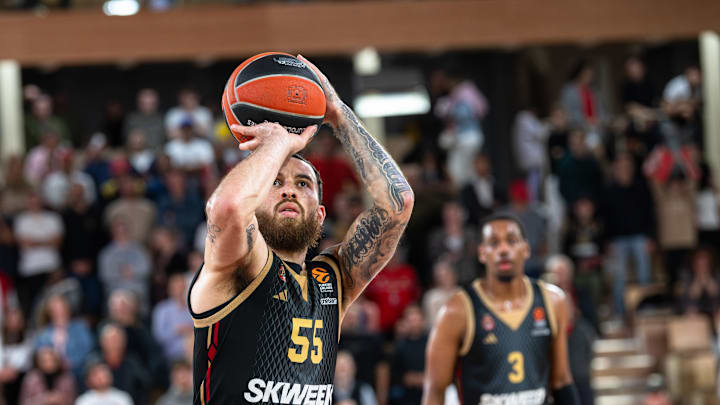 Monaco player #55 Mike James is seen in action during the...