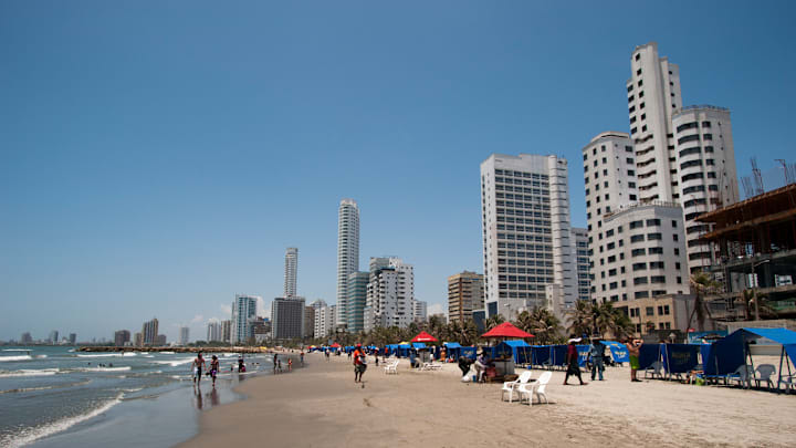 Beach scene in Bocagrande, Cartagena, Colombia...