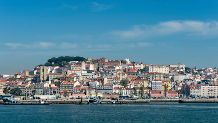 View from the Tagus River of Lisbon, the capital city of...