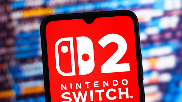 In this photo illustration, the Nintendo Switch 2 logo is...