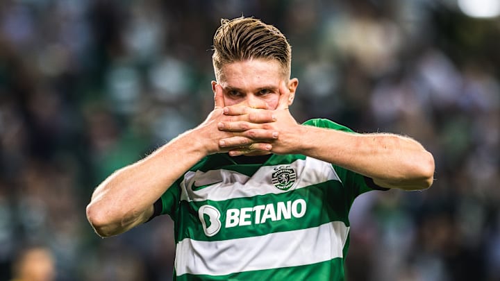 Viktor Gyokeres of Sporting CP celebrates a goal during the...