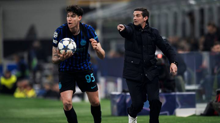 Cristian Chivu (R), head coach of FC Internazionale, reacts