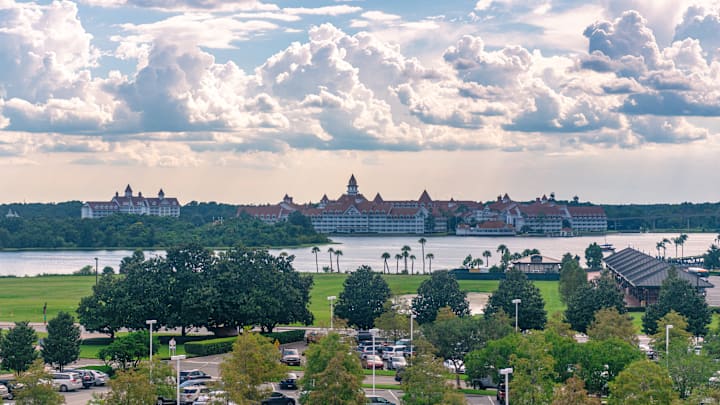 Urban skyline of resorts at Walt Disney World's Magic...