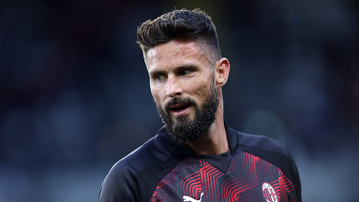 Olivier Giroud of Ac Milan during warm up before the Serie A...