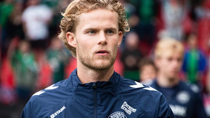 Morten Hjulmand (21) of Denmark seen prior to the friendly...