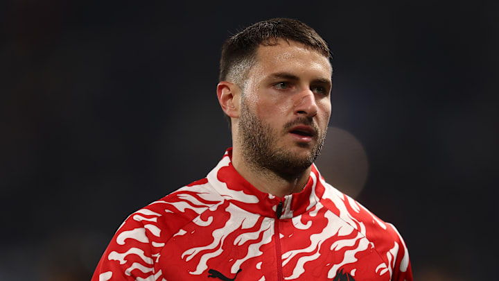 Santiago Gimenez of Ac Milan during warm up before the Serie...