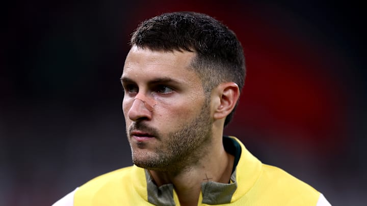 Santiago Gimenez of Ac Milan looks on during the Serie A...