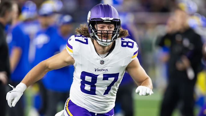 Minnesota Vikings tight end T.J. Hockenson (87) against the Los Angeles Rams during an NFC wild card game at State Farm Stadium. Minnesota Vikings tight end T.J. Hockenson (87) against the Los Angeles Rams during an NFC wild card game at State Farm Stadium.