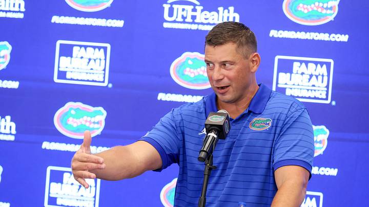 Florida Head Coach Jon Sumrall speaks during Florida Football Fall camp availability at Heavener Football Training Center in Gainesville, FL on Tuesday, August 4, 2026. [Alan Youngblood/Gainesville Sun]