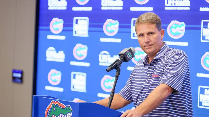 Offensive Coordinator Buster Faulkner speaks during Florida Football Fall camp availability at Heavener Football Training Center in Gainesville, FL on Tuesday, August 4, 2026. [Alan Youngblood/Gainesville Sun]