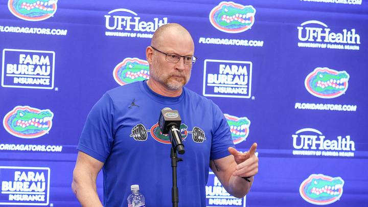 Director of Football Performance Rusty Whitt speaks during Florida Football Fall camp availability at Heavener Football Training Center in Gainesville, FL on Tuesday, August 4, 2026. [Alan Youngblood/Gainesville Sun]
