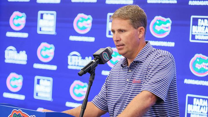 Offensive Coordinator Buster Faulkner speaks during Florida Football Fall camp availability at Heavener Football Training Center in Gainesville, FL on Tuesday, August 4, 2026. [Alan Youngblood/Gainesville Sun]